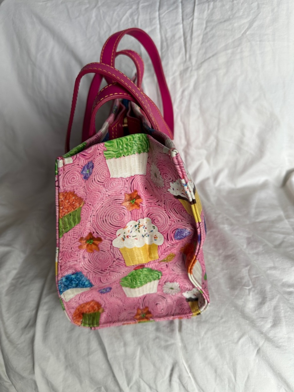 Pink Cupcake Print Tote Bag with Hot Pink Handles - Picture 2 of 10